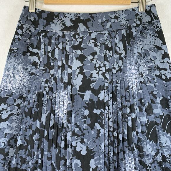 Ann Taylor Womens 100% Silk Floral Midi Skirt Sz 0 Dark Romantic Pleated Office - Picture 2 of 13
